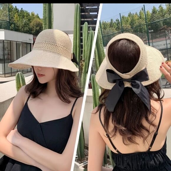 Foldable Straw Sun Visor Hat - Picture 3 of 9